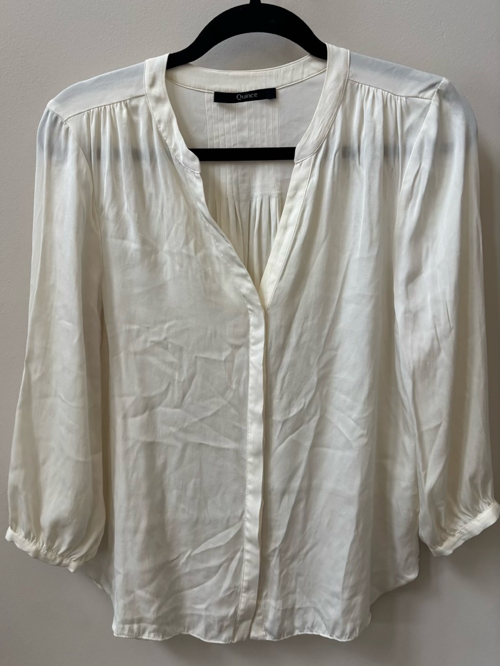 Quince Ivory Silk Long Sleeve Button Up Career Blouse Size Small